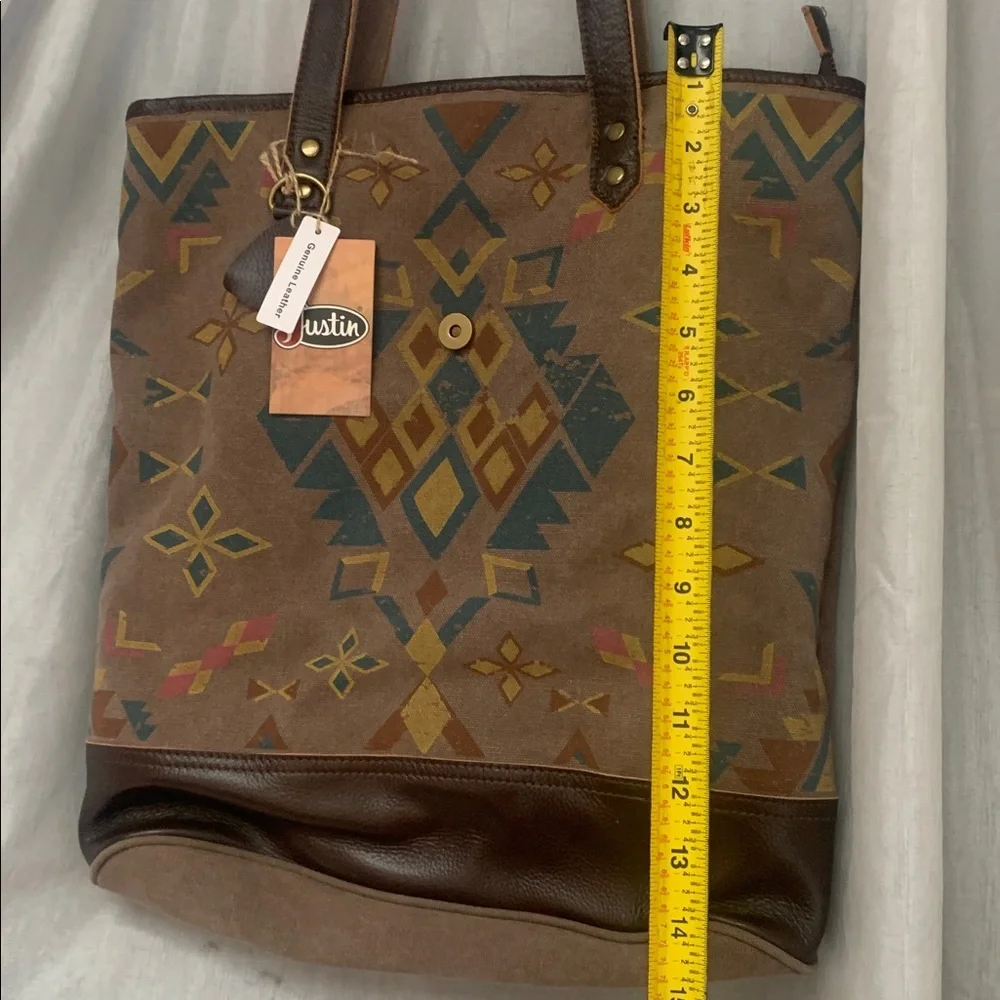 Justin Boots Brown Southwestern Tote with Multicolor Diamond Pattern